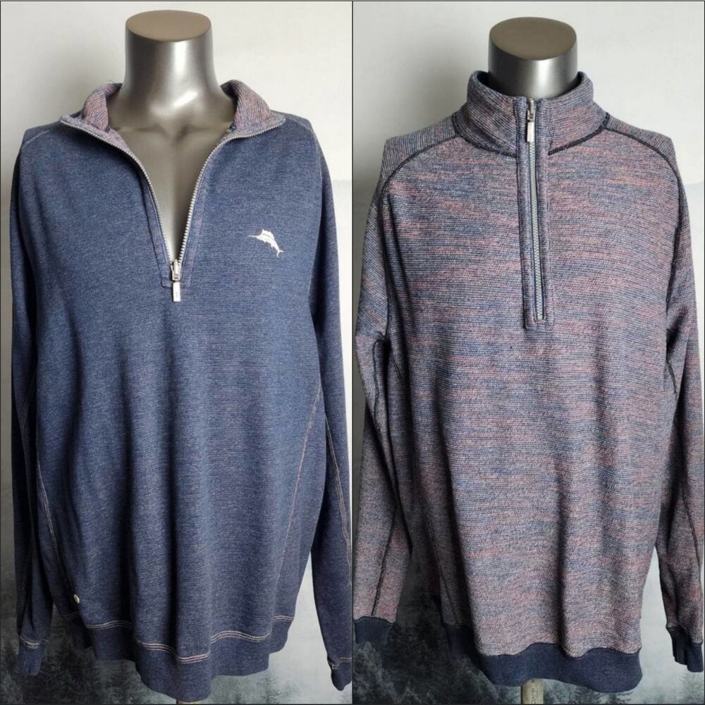 Tommy Bahama Reversible Quarter-Zip Navy Mock Neck Sweater | Men's LT